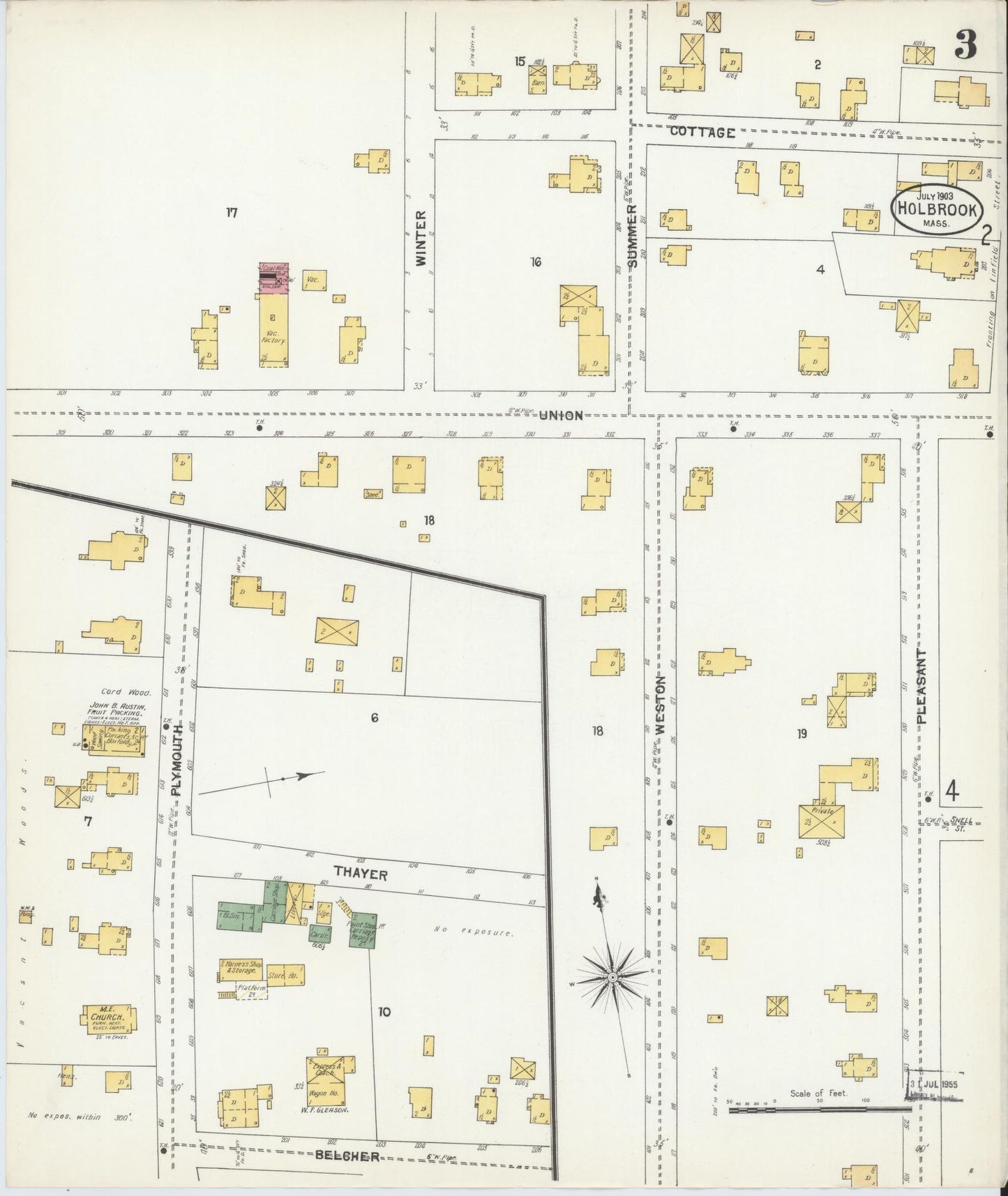 Sanborn Fire Insurance Map from Holbrook, Norfolk County, Massachusetts (1903), Sheet #0003 - Complete Map Set gallery image, historic Sanborn map, vintage wall art, Massachusetts Massachusetts