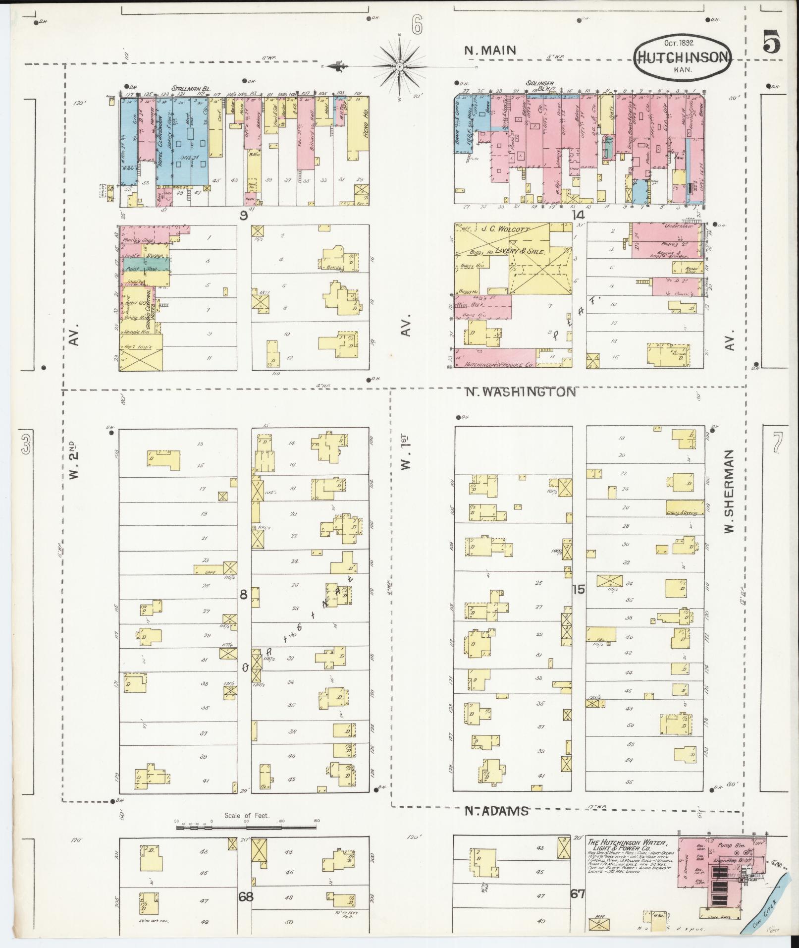 Sanborn Fire Insurance Map from Hutchinson, Reno County, Kansas (1892), Sheet #0005 - Historic Sanborn Fire Insurance Map Print, vintage old map wall art, antique decor, genealogy gift, Kansas Kansas map