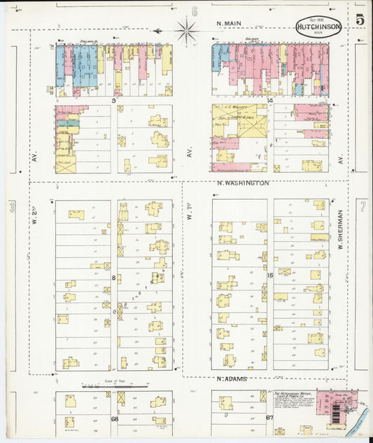Sanborn Fire Insurance Map from Hutchinson, Reno County, Kansas (1892), Sheet #0005 - Historic Sanborn Fire Insurance Map Print, vintage old map wall art, antique decor, genealogy gift, Kansas Kansas map