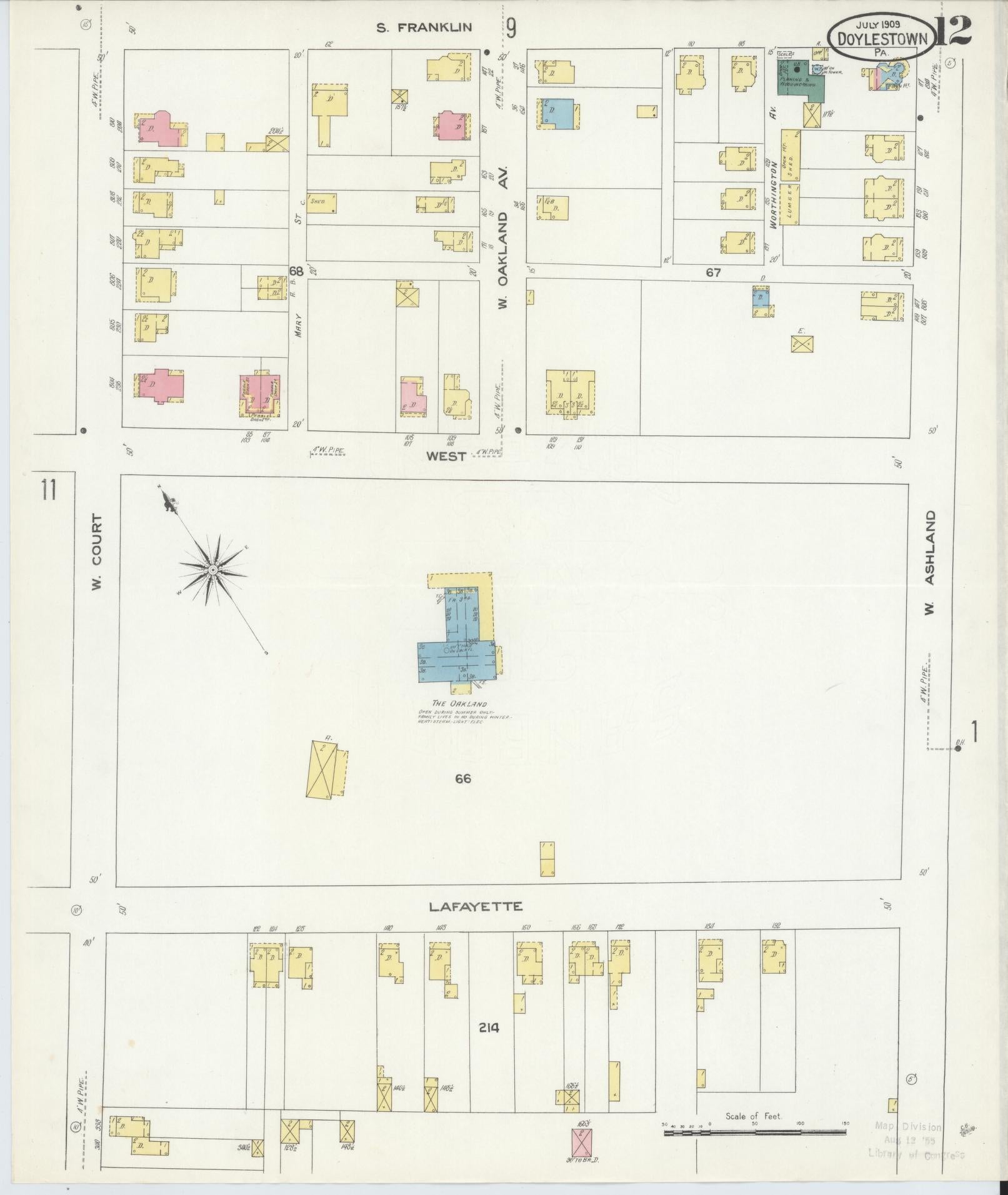 Sanborn Fire Insurance Map from Doylestown, Bucks County, Pennsylvania (1909), Sheet #0012 - Historic Sanborn Fire Insurance Map Print, vintage old map wall art, antique decor, genealogy gift, Pennsylvania Pennsylvania map