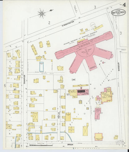 Sanborn Fire Insurance Map from Battle Creek, Calhoun County, Michigan (1902), Sheet #0004 - Historic Sanborn Fire Insurance Map Print, vintage old map wall art, antique decor, genealogy gift, Michigan Michigan map