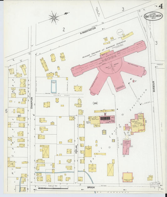 Sanborn Fire Insurance Map from Battle Creek, Calhoun County, Michigan (1902), Sheet #0004 - Historic Sanborn Fire Insurance Map Print, vintage old map wall art, antique decor, genealogy gift, Michigan Michigan map