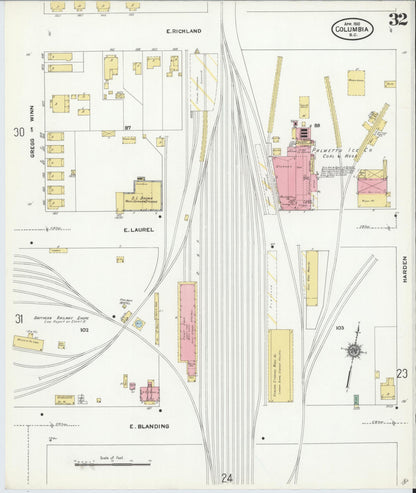 Sanborn Fire Insurance Map from Columbia, Richland County, South Carolina (1910), Sheet #0032 - Complete Map Set gallery image, historic Sanborn map, vintage wall art, South Carolina South Carolina