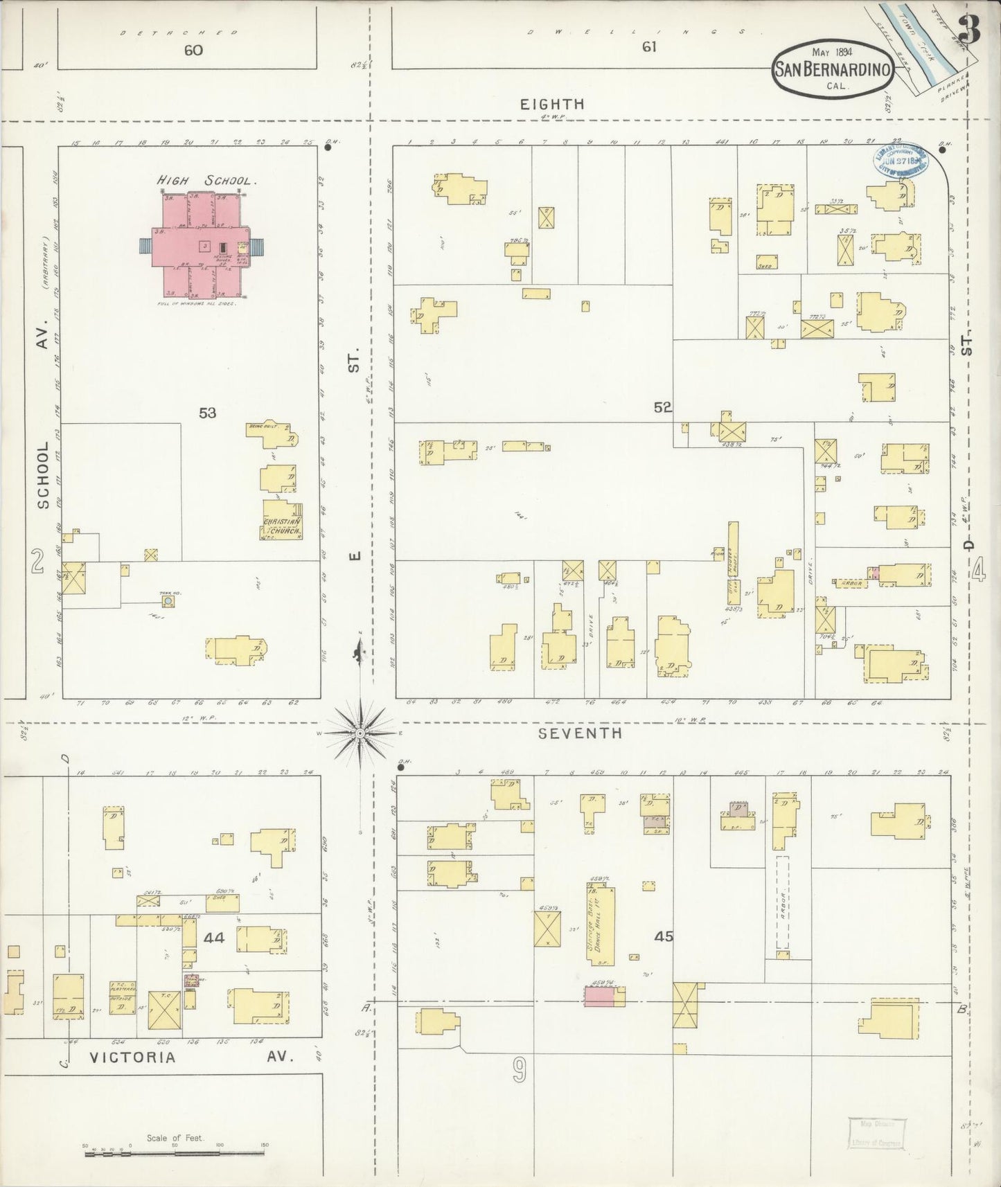Sanborn Fire Insurance Map from San Bernardino, San Bernardino County, California (1894), Sheet #0003 - Complete Map Set gallery image, historic Sanborn map, vintage wall art, California California