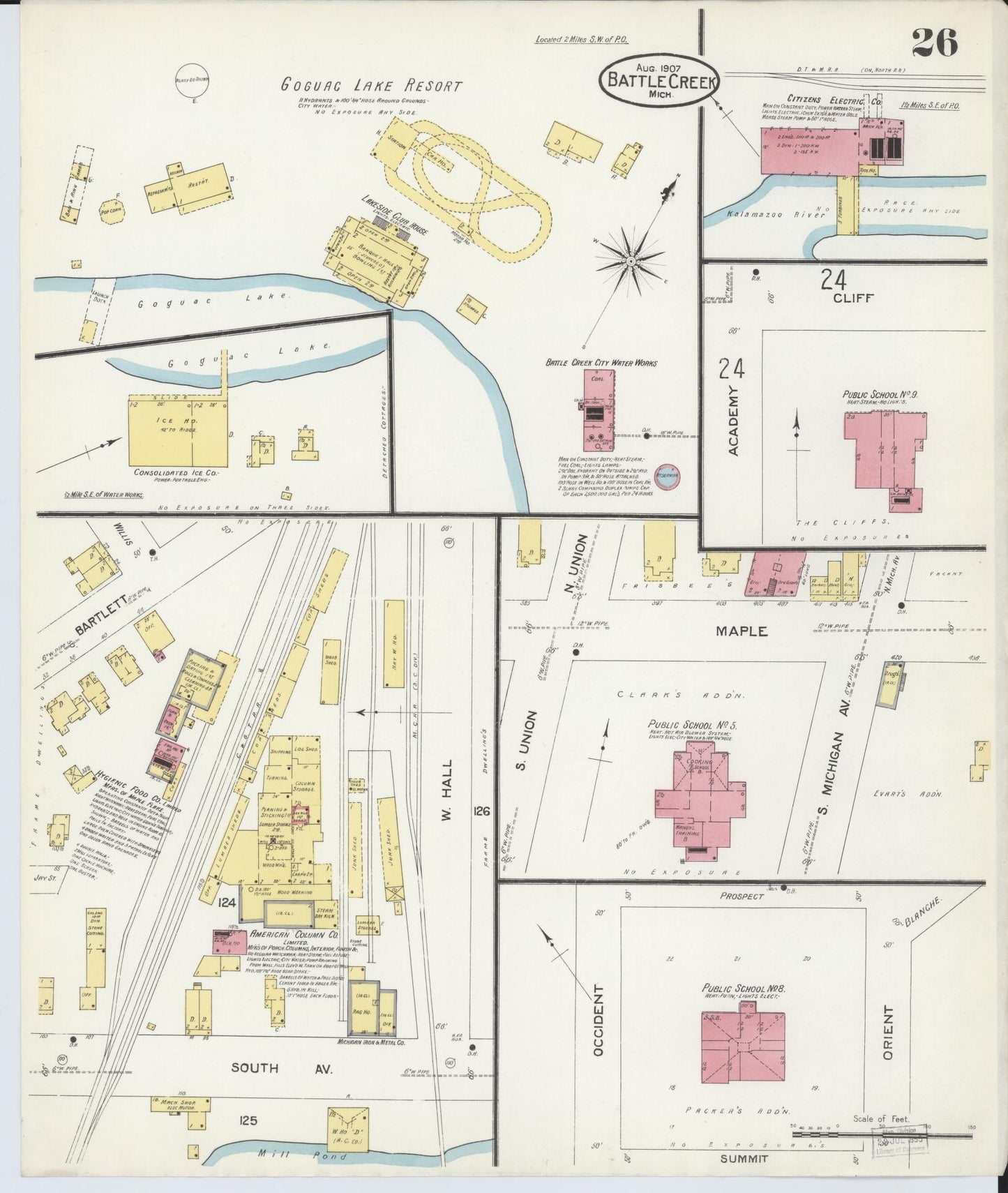Sanborn Fire Insurance Map from Battle Creek, Calhoun County, Michigan (1907), Sheet #0026 - Complete Map Set gallery image, historic Sanborn map, vintage wall art, Michigan Michigan
