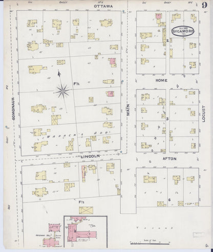 Sanborn Fire Insurance Map from Sycamore, De Kalb County, Illinois (1891), Sheet #0009 - Complete Map Set gallery image, historic Sanborn map, vintage wall art, Illinois Illinois