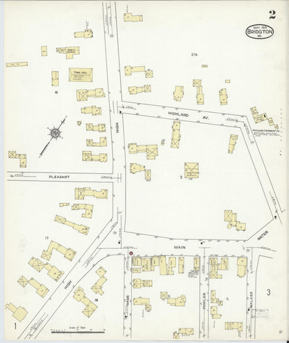 Sanborn Fire Insurance Map from Bridgton, Cumberland County, Maine (1914), Sheet #0002 - Complete Map Set gallery image, historic Sanborn map, vintage wall art, Maine Maine