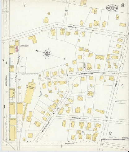 Sanborn Fire Insurance Map from Woburn, Middlesex County, Massachusetts (1904), Sheet #0008 - Complete Map Set gallery image, historic Sanborn map, vintage wall art, Massachusetts Massachusetts