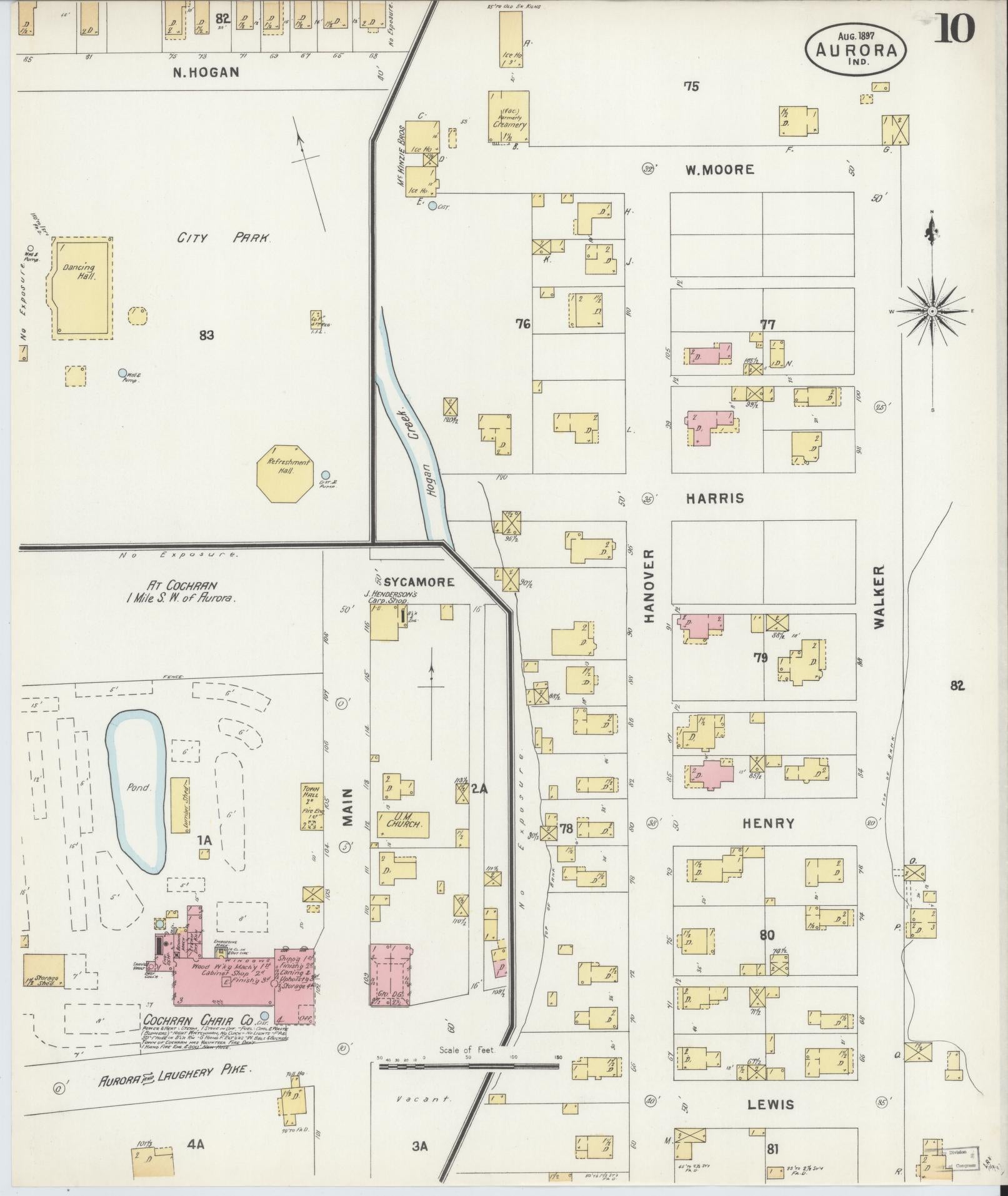 Sanborn Fire Insurance Map from Aurora, Dearborn County, Indiana (1897), Sheet #0010 - Complete Map Set gallery image, historic Sanborn map, vintage wall art, Indiana Indiana