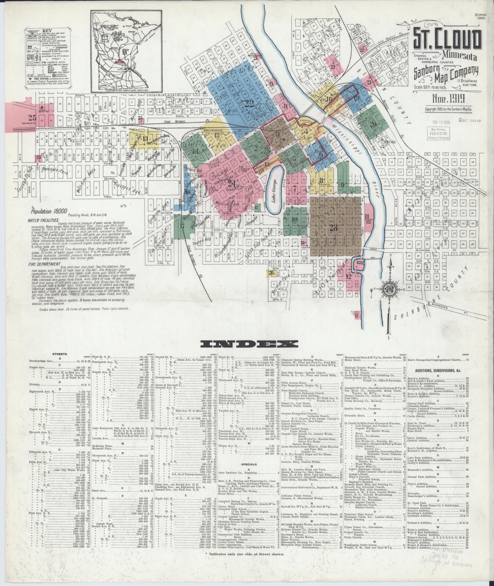 Sanborn Fire Insurance Map from Saint Cloud, Stearns, Benton, and Sherburne Counties, Minnesota (1919), Sheet #0001 - Complete Map Set gallery image, historic Sanborn map, vintage wall art, Minnesota Minnesota