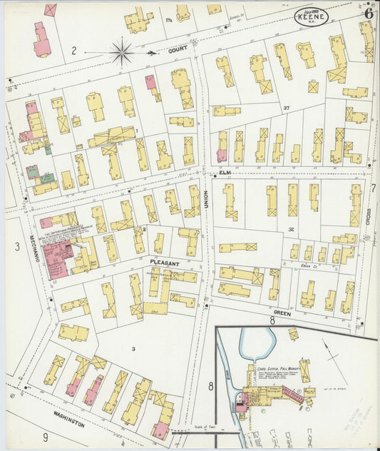 Sanborn Fire Insurance Map from Keene, Cheshire County, New Hampshire (1902), Sheet #0006 - Historic Sanborn Fire Insurance Map Print, vintage old map wall art, antique decor, genealogy gift, New Hampshire New Hampshire map