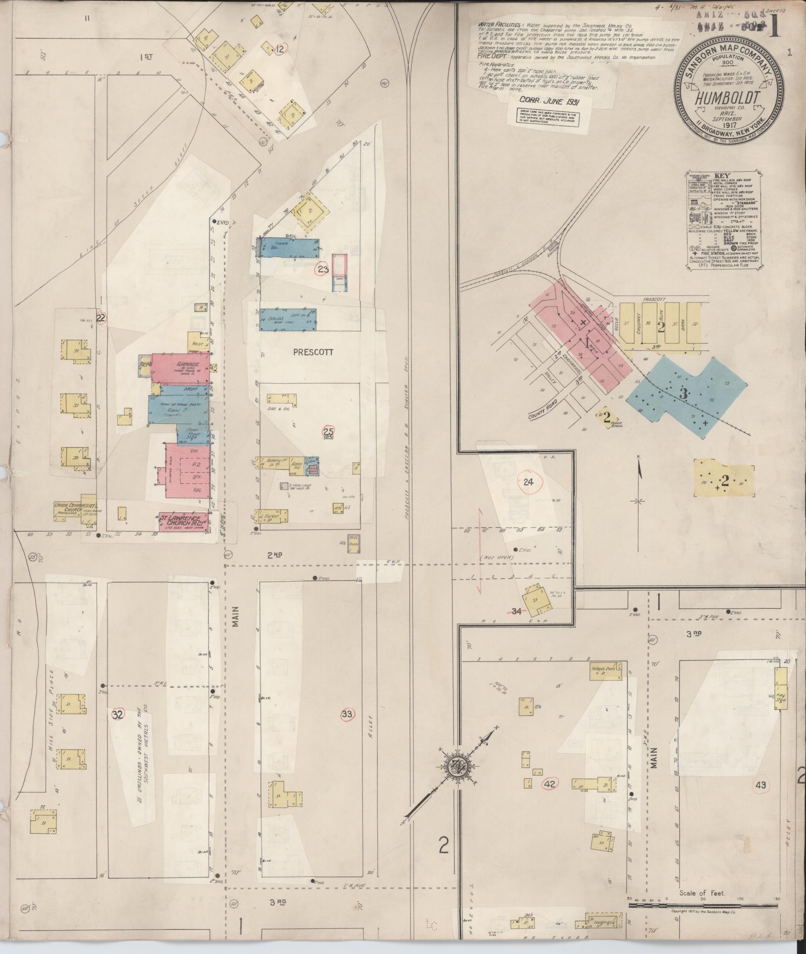 Sanborn Fire Insurance Map from Humboldt, Yavapai County, Arizona (1931), Sheet #0001 - Complete Map Set gallery image, historic Sanborn map, vintage wall art, Arizona Arizona