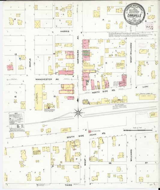 Sanborn Fire Insurance Map from Earlville, Delaware County, Iowa (1908), Sheet #0001 - Historic Sanborn Fire Insurance Map Print, vintage old map wall art