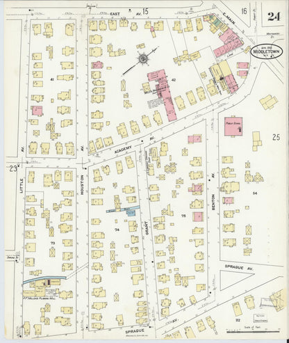 Sanborn Fire Insurance Map from Middletown, Orange County, New York (1910), Sheet #0024 - Complete Map Set gallery image, historic Sanborn map, vintage wall art, New York New York