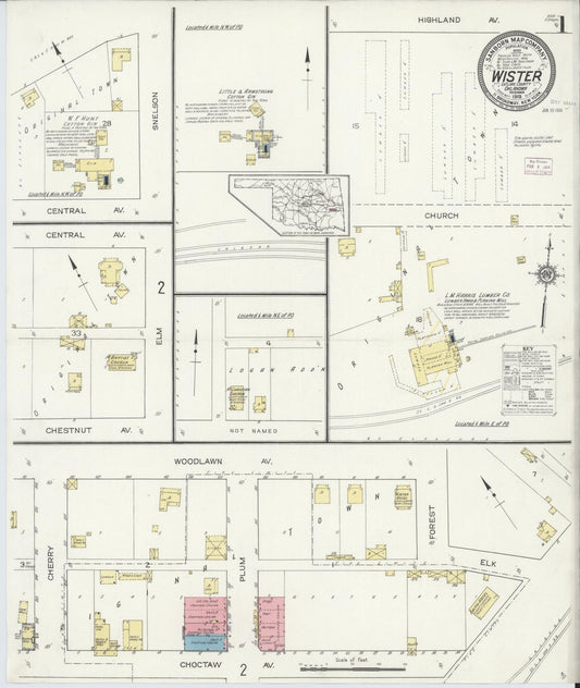 Sanborn Fire Insurance Map from Wister, Le Flore County, Oklahoma (1913), Sheet #0001 - Complete Map Set gallery image, historic Sanborn map, vintage wall art, Oklahoma Oklahoma