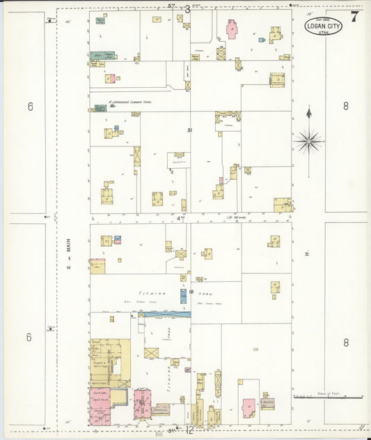 Sanborn Fire Insurance Map from Logan, Cache County, Utah (1900), Sheet #0007 - Historic Sanborn Fire Insurance Map Print, vintage old map wall art, antique decor, genealogy gift, Utah Utah map