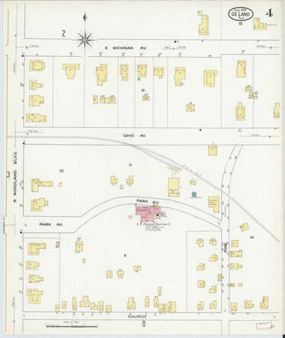 Sanborn Fire Insurance Map from De Land, Volusia County, Florida (1909), Sheet #0004 - Complete Map Set gallery image, historic Sanborn map, vintage wall art, Florida Florida