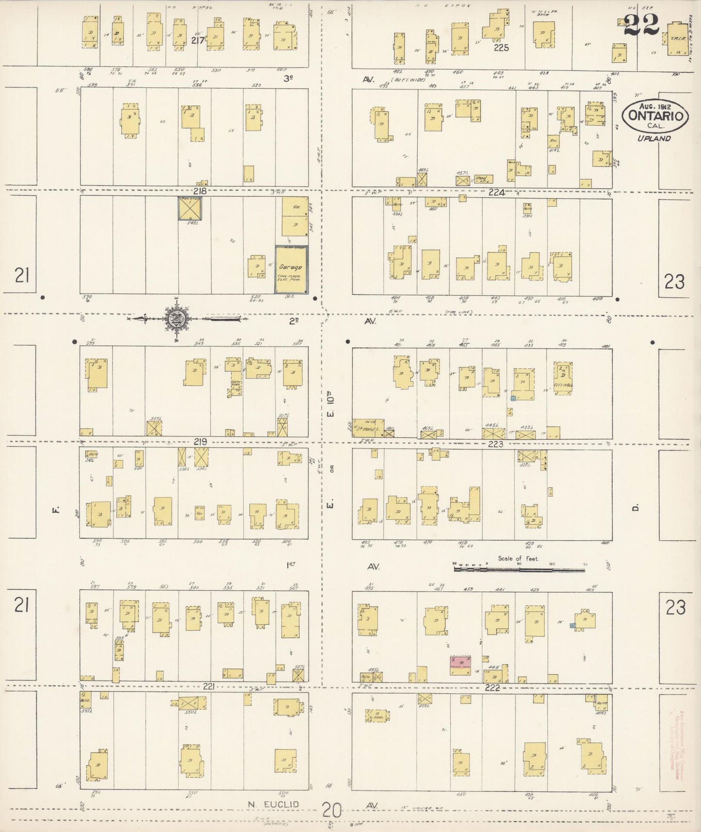 Sanborn Fire Insurance Map from Ontario, San Bernardino County, California (1912), Sheet #0022 - Complete Map Set gallery image, historic Sanborn map, vintage wall art, California California