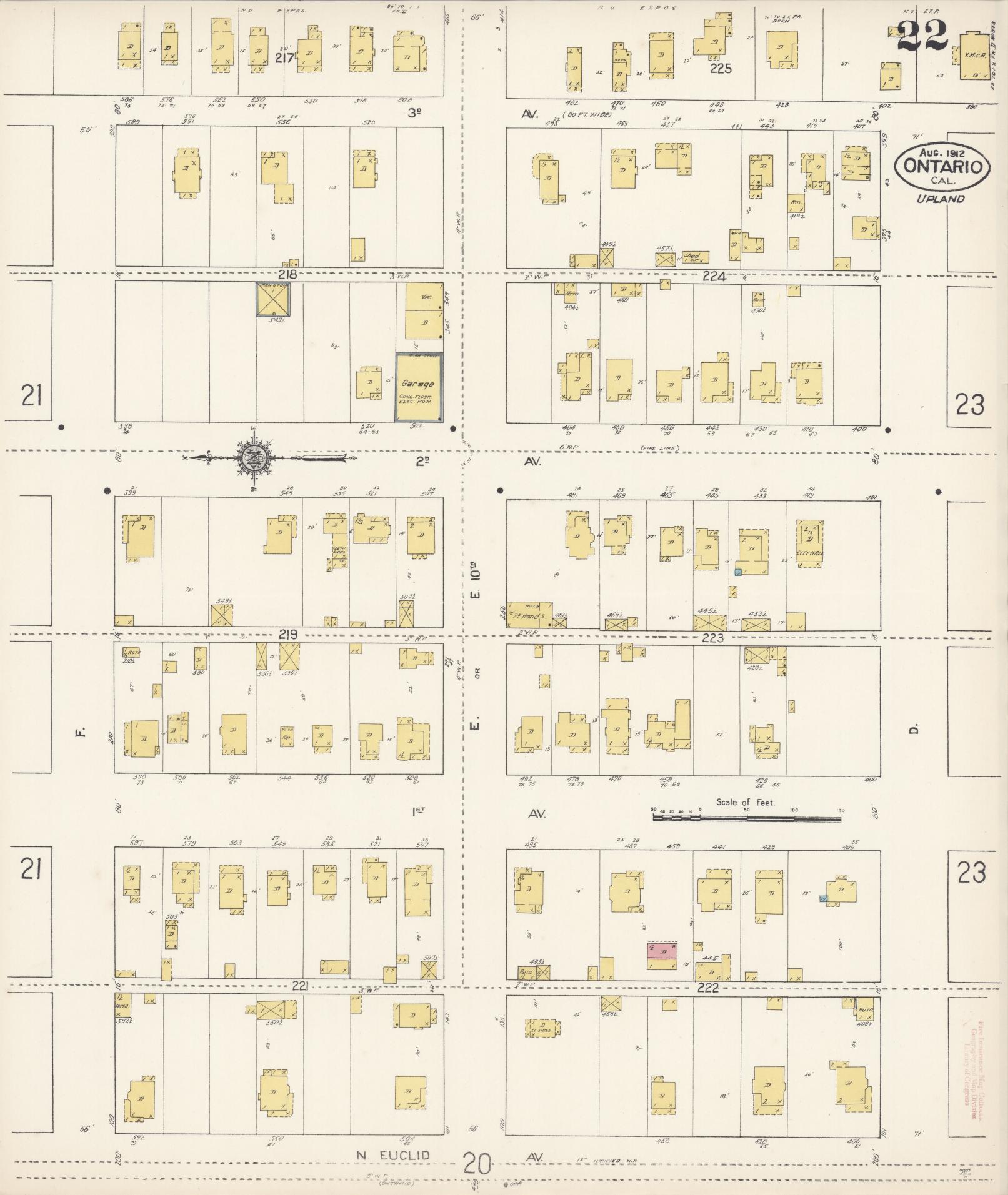 Sanborn Fire Insurance Map from Ontario, San Bernardino County, California (1912), Sheet #0022 - Complete Map Set gallery image, historic Sanborn map, vintage wall art, California California
