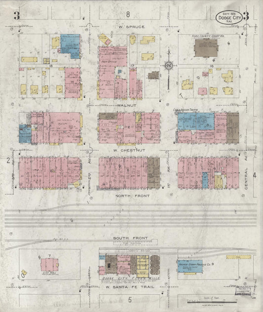 Sanborn Fire Insurance Map from Dodge City, Ford County, Kansas (1926), Sheet #0003 - Historic Sanborn Fire Insurance Map Print, vintage old map wall art, antique decor, genealogy gift, Kansas Kansas map