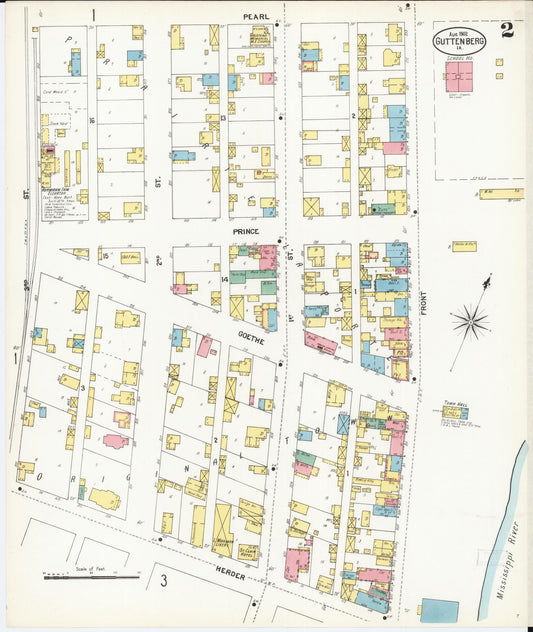 Sanborn Fire Insurance Map from Guttenberg, Clayton County, Iowa (1902), Sheet #0002 - Historic Sanborn Fire Insurance Map Print, vintage old map wall art