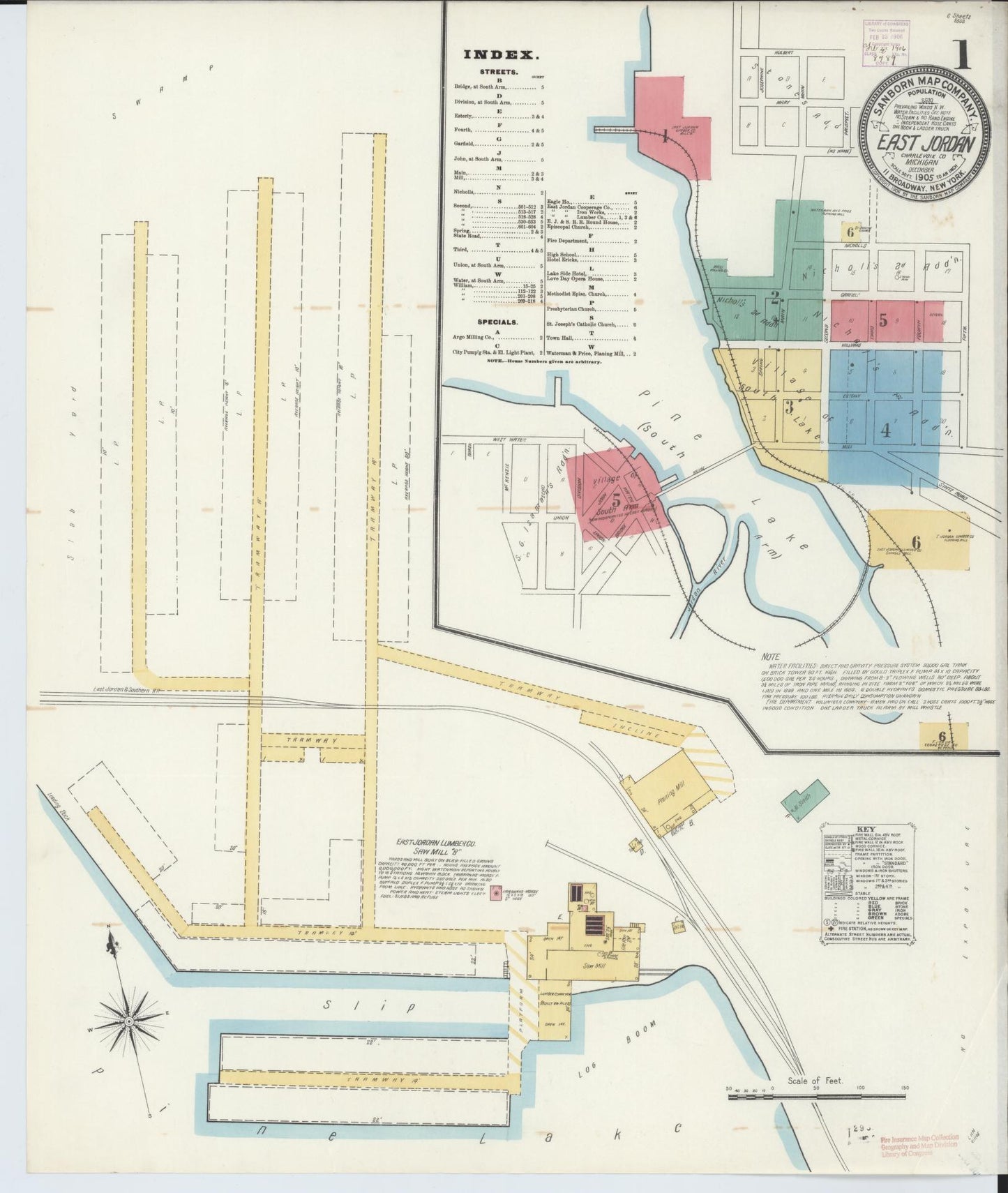 Sanborn Fire Insurance Map from East Jordan, Charlevoix County, Michigan (1905), Sheet #0001 - Complete Map Set gallery image, historic Sanborn map, vintage wall art, Michigan Michigan