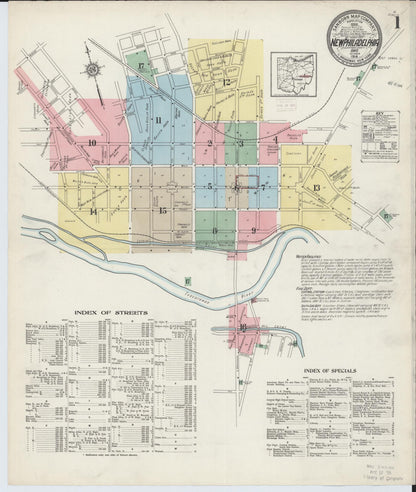 Sanborn Fire Insurance Map from New Philadelphia, Tuscarawas County, Ohio (1914), Sheet #0001 - Historic Sanborn Fire Insurance Map Print, vintage old map wall art, antique decor, genealogy gift, Ohio Ohio map