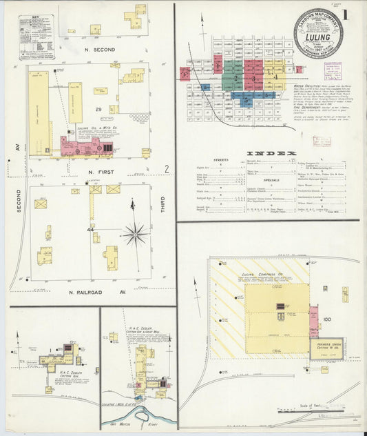 Sanborn Fire Insurance Map from Luling, Caldwell County, Texas (1907), Sheet #0001 - Historic Sanborn Fire Insurance Map Print, vintage old map wall art, antique decor, genealogy gift, Texas Texas map