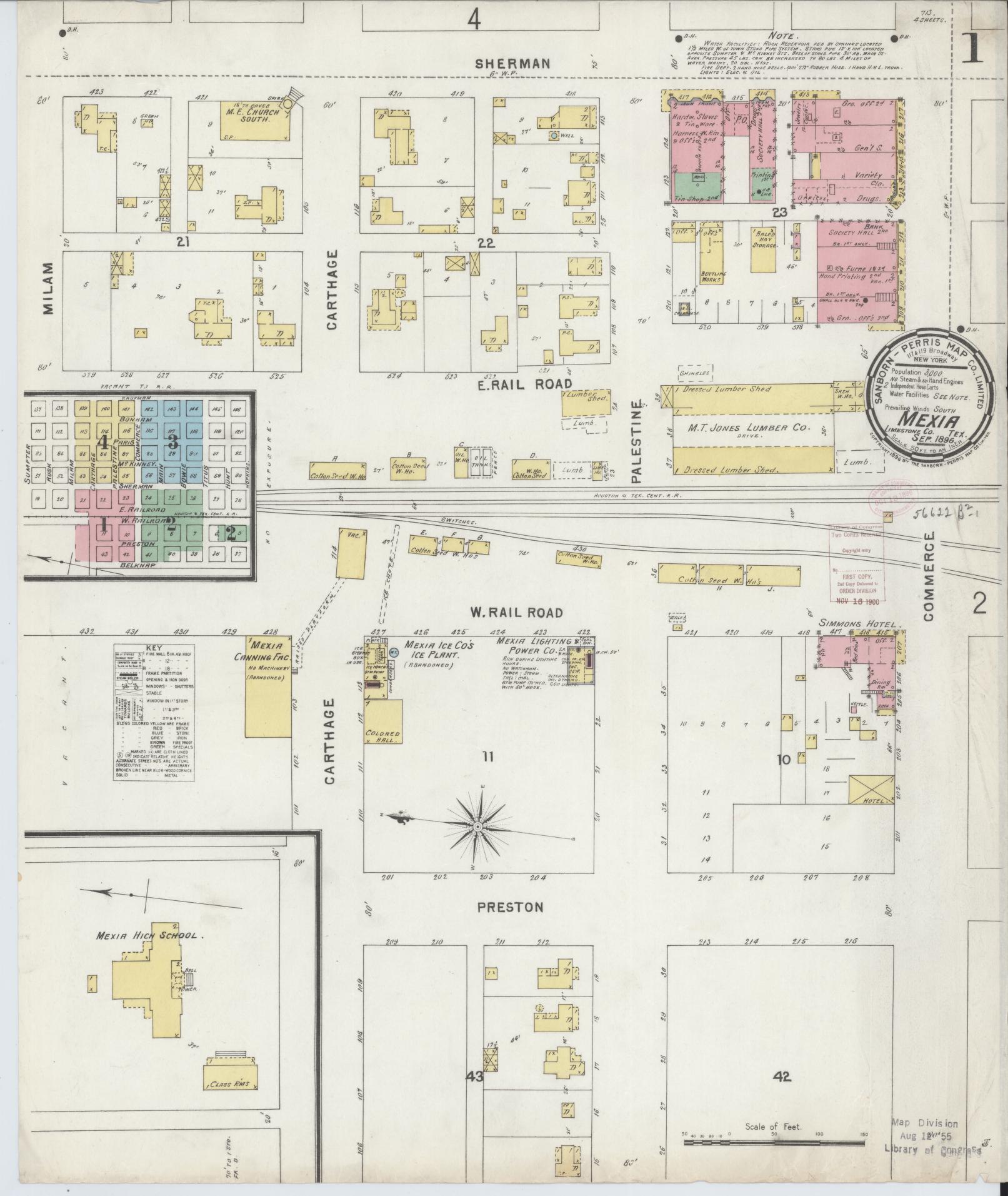 Sanborn Fire Insurance Map from Mexia, Limestone County, Texas (1896), Sheet #0001 - Complete Map Set gallery image, historic Sanborn map, vintage wall art, Texas Texas