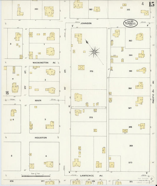 Sanborn Fire Insurance Map from Terrell, Kaufman County, Texas (1909), Sheet #0015 - Historic Sanborn Fire Insurance Map Print, vintage old map wall art, antique decor, genealogy gift, Texas Texas map