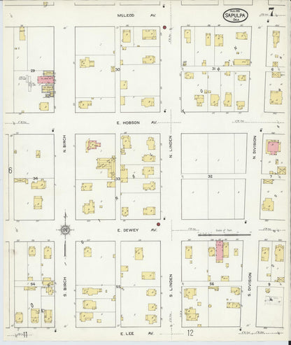 Sanborn Fire Insurance Map from Sapulpa, Creek County, Oklahoma (1915), Sheet #0007 - Complete Map Set gallery image, historic Sanborn map, vintage wall art, Oklahoma Oklahoma