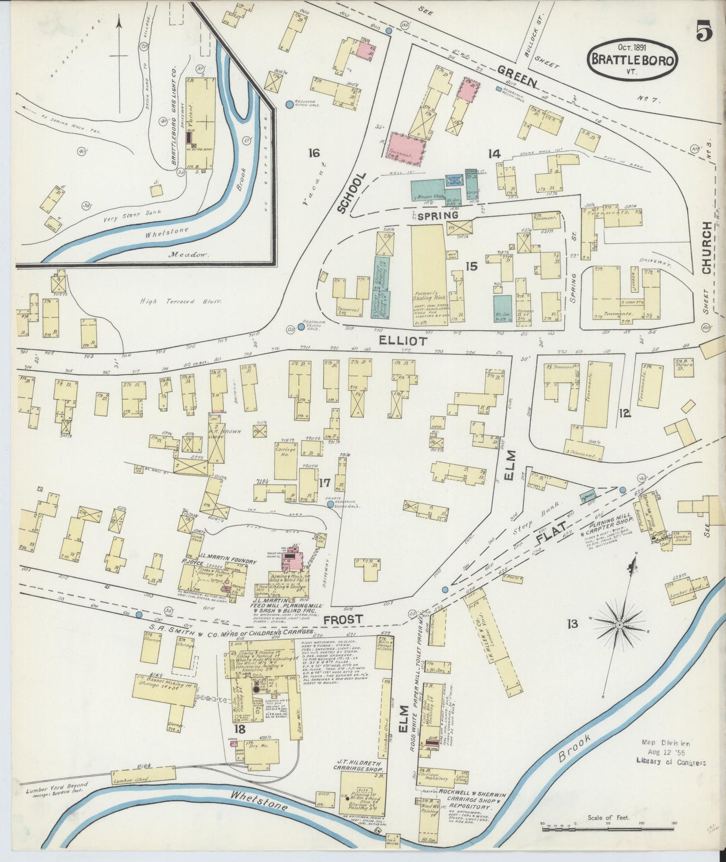 Sanborn Fire Insurance Map from Brattleboro, Windham County, Vermont (1891), Sheet #0005 - Complete Map Set gallery image, historic Sanborn map, vintage wall art, Vermont Vermont
