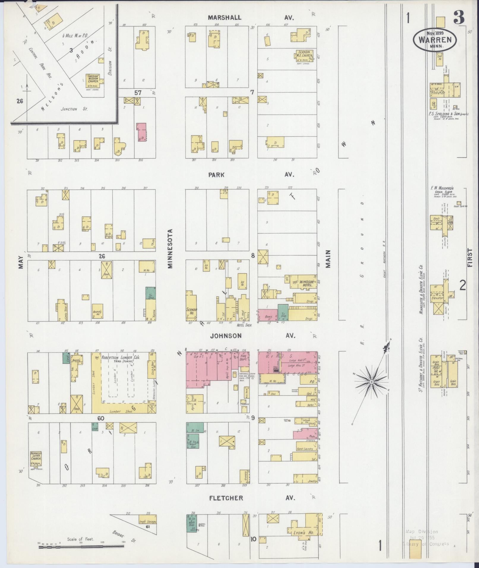 Sanborn Fire Insurance Map from Warren, Marshall County, Minnesota (1899), Sheet #0003 - Historic Sanborn Fire Insurance Map Print, vintage old map wall art, antique decor, genealogy gift, Minnesota Minnesota map