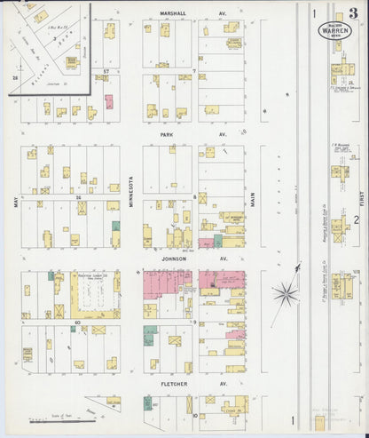 Sanborn Fire Insurance Map from Warren, Marshall County, Minnesota (1899), Sheet #0003 - Historic Sanborn Fire Insurance Map Print, vintage old map wall art, antique decor, genealogy gift, Minnesota Minnesota map