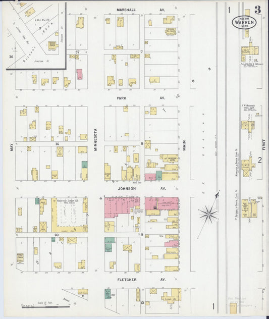 Sanborn Fire Insurance Map from Warren, Marshall County, Minnesota (1899), Sheet #0003 - Historic Sanborn Fire Insurance Map Print, vintage old map wall art, antique decor, genealogy gift, Minnesota Minnesota map