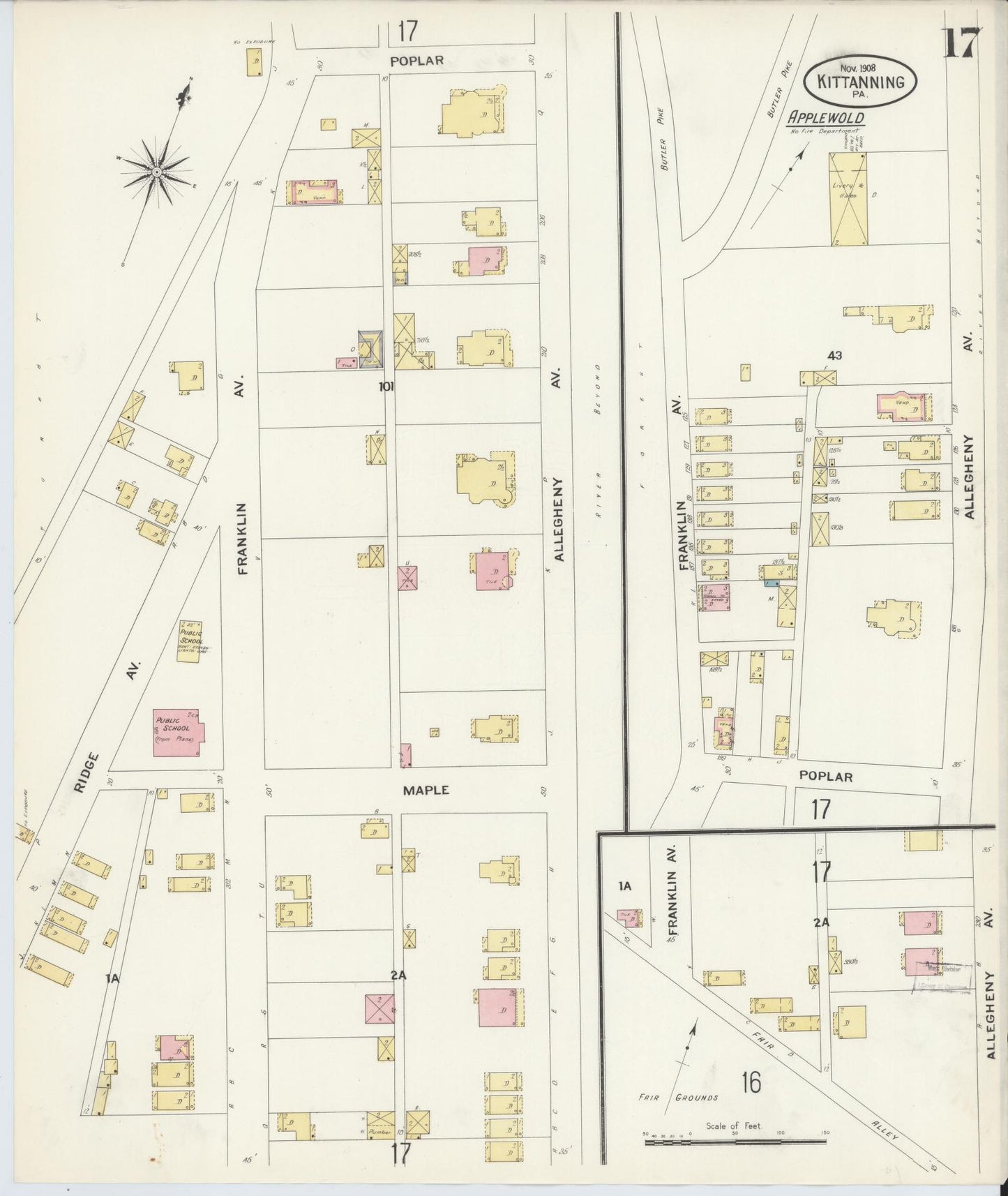 Sanborn Fire Insurance Map from Kittanning, Armstrong County, Pennsylvania (1909), Sheet #0017 - Complete Map Set gallery image, historic Sanborn map, vintage wall art, Pennsylvania Pennsylvania
