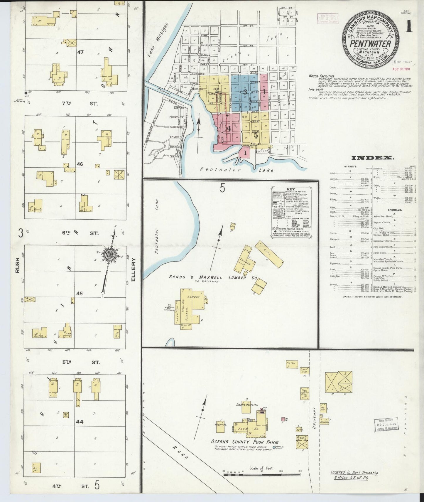 Sanborn Fire Insurance Map from Pentwater, Oceana County, Michigan (1910), Sheet #0001 - Complete Map Set gallery image, historic Sanborn map, vintage wall art, Michigan Michigan