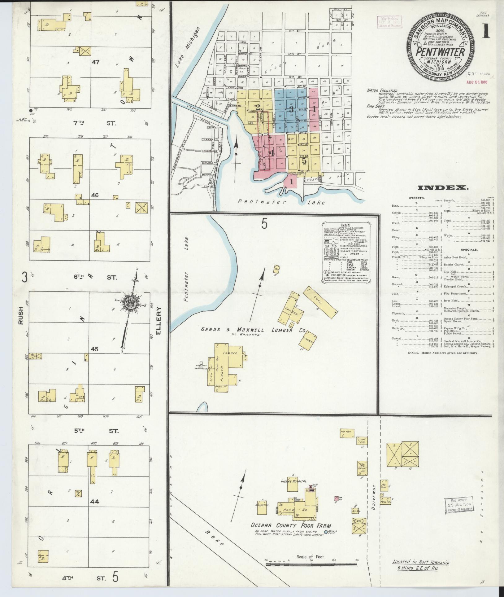 Sanborn Fire Insurance Map from Pentwater, Oceana County, Michigan (1910), Sheet #0001 - Complete Map Set gallery image, historic Sanborn map, vintage wall art, Michigan Michigan
