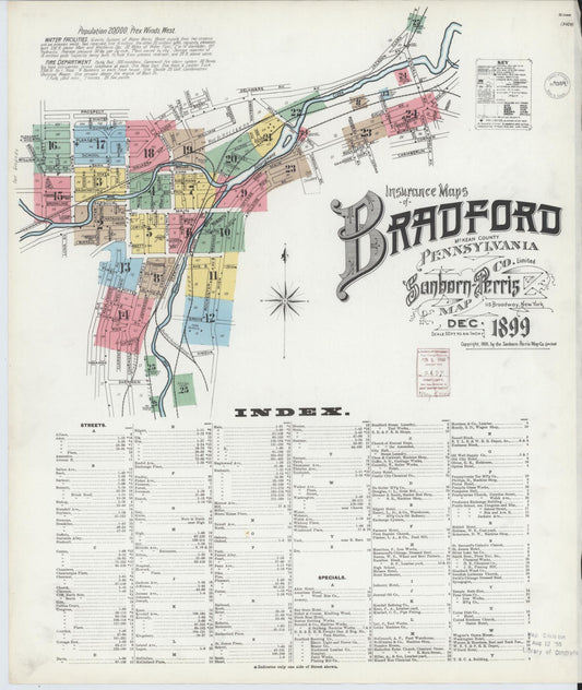 Sanborn Fire Insurance Map from Bradford, McKean County, Pennsylvania (1899), Sheet #0001 - Historic Sanborn Fire Insurance Map Print, vintage old map wall art, antique decor, genealogy gift, Pennsylvania Pennsylvania map