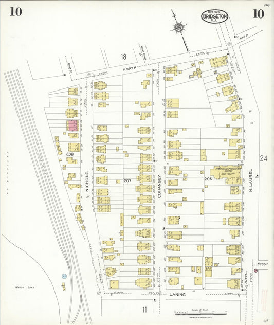 Sanborn Fire Insurance Map from Bridgeton, Cumberland County, New Jersey (1923), Sheet #0010 - Historic Sanborn Fire Insurance Map Print, vintage old map wall art, antique decor, genealogy gift, New Jersey New Jersey map