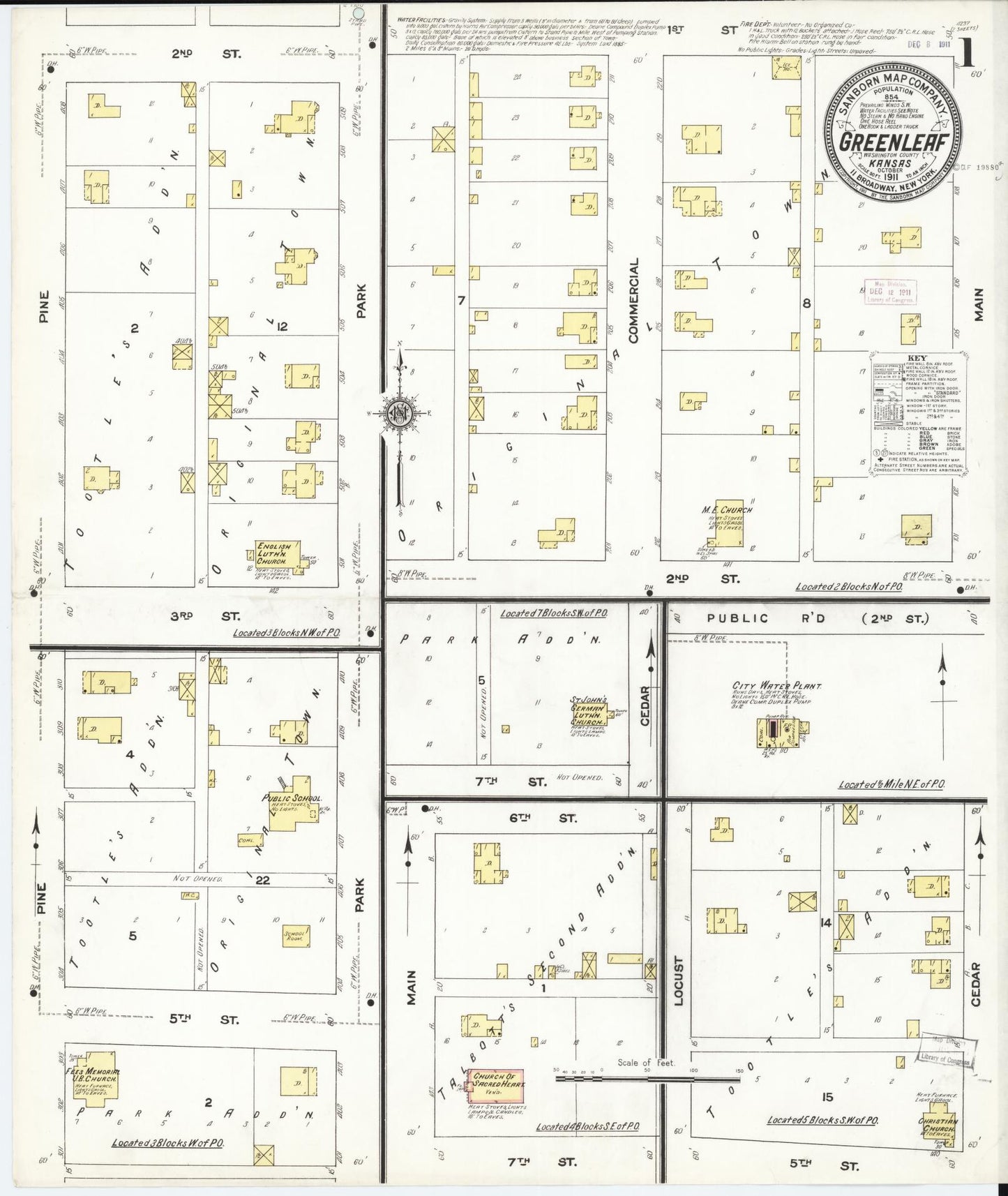 Sanborn Fire Insurance Map from Greenleaf, Washington County, Kansas (1911), Sheet #0001 - Complete Map Set gallery image, historic Sanborn map, vintage wall art, Kansas Kansas