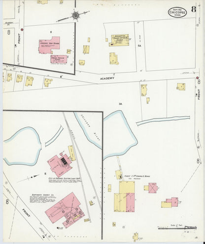 Sanborn Fire Insurance Map from Chicopee, Hampden County, Massachusetts (1910), Sheet #0008 - Historic Sanborn Fire Insurance Map Print, vintage old map wall art, antique decor, genealogy gift, Massachusetts Massachusetts map