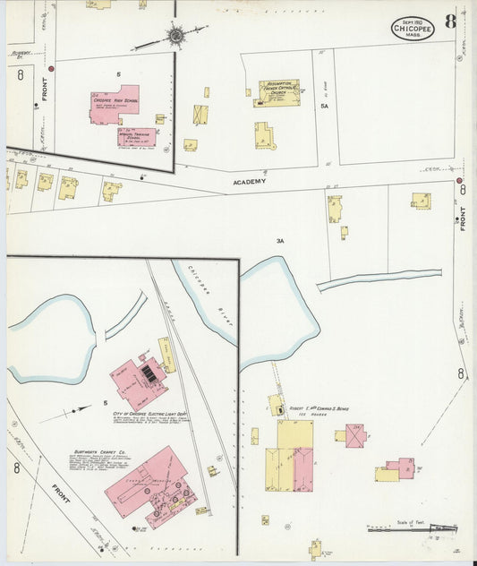 Sanborn Fire Insurance Map from Chicopee, Hampden County, Massachusetts (1910), Sheet #0008 - Historic Sanborn Fire Insurance Map Print, vintage old map wall art, antique decor, genealogy gift, Massachusetts Massachusetts map
