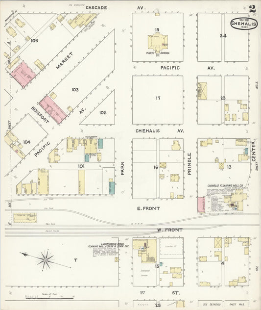 Sanborn Fire Insurance Map from Chehalis, Lewis County, Washington (1891), Sheet #0002 - Historic Sanborn Fire Insurance Map Print, vintage old map wall art, antique decor, genealogy gift, Washington Washington map