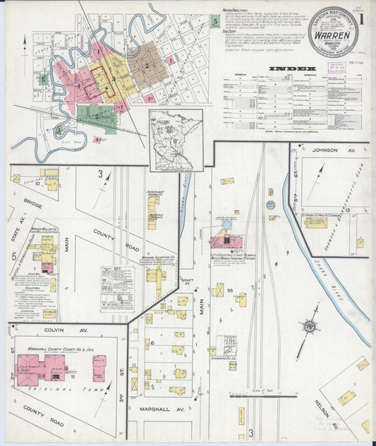Sanborn Fire Insurance Map from Warren, Marshall County, Minnesota (1915), Sheet #0001 - Historic Sanborn Fire Insurance Map Print, vintage old map wall art, antique decor, genealogy gift, Minnesota Minnesota map