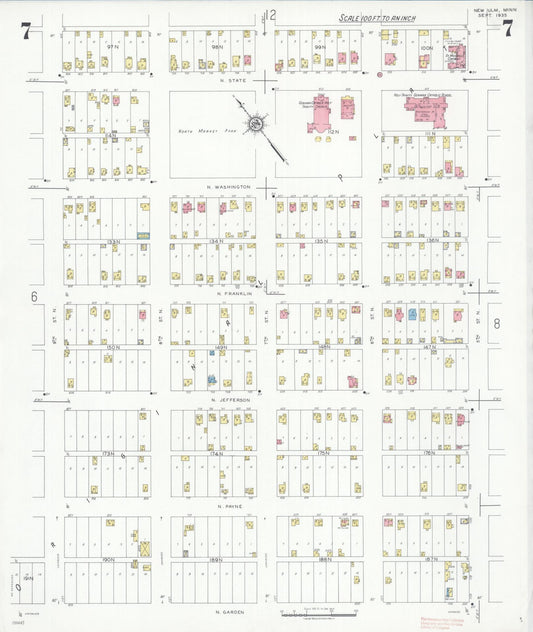 Sanborn Fire Insurance Map from New Ulm, Brown County, Minnesota (1935), Sheet #0007 - Historic Sanborn Fire Insurance Map Print, vintage old map wall art, antique decor, genealogy gift, Minnesota Minnesota map