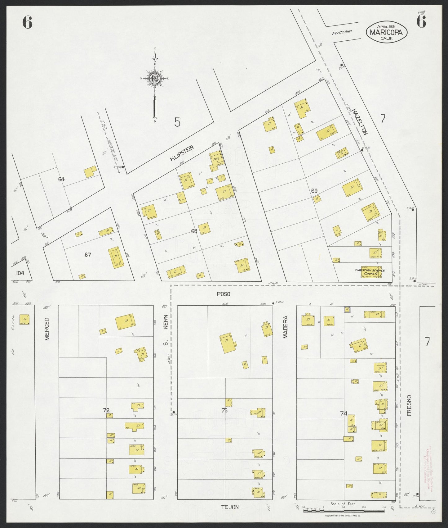 Sanborn Fire Insurance Map from Maricopa, Kern County, California (1926), Sheet #0006 - Complete Map Set gallery image, historic Sanborn map, vintage wall art, California California
