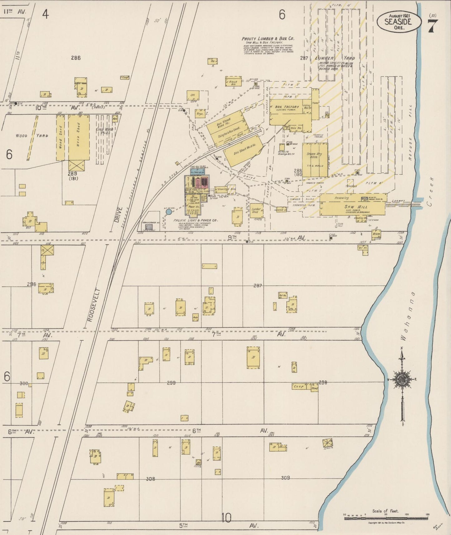 Sanborn Fire Insurance Map from Seaside, Clatsop County, Oregon (1921), Sheet #0007 - Complete Map Set gallery image, historic Sanborn map, vintage wall art, Oregon Oregon