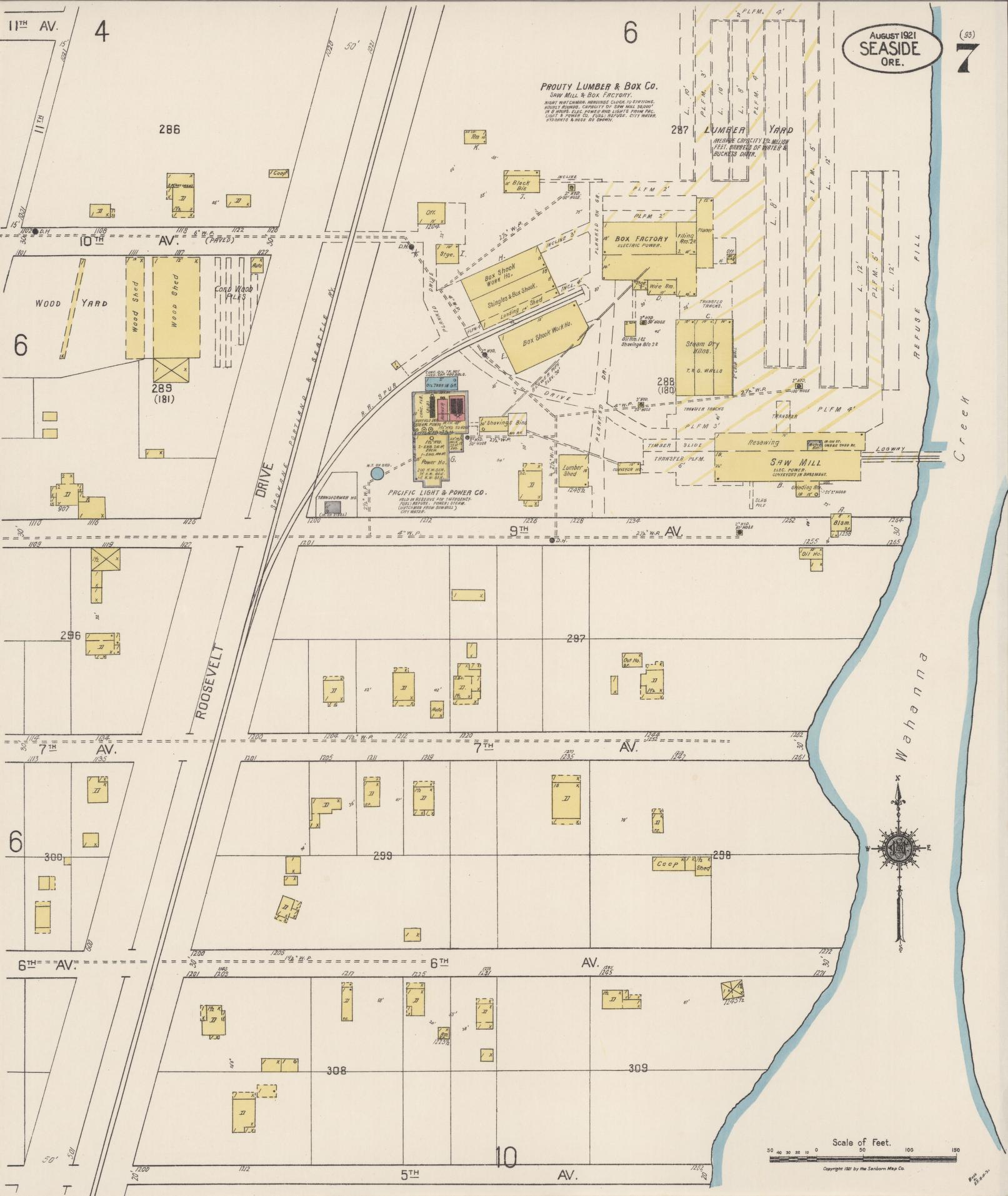Sanborn Fire Insurance Map from Seaside, Clatsop County, Oregon (1921), Sheet #0007 - Complete Map Set gallery image, historic Sanborn map, vintage wall art, Oregon Oregon