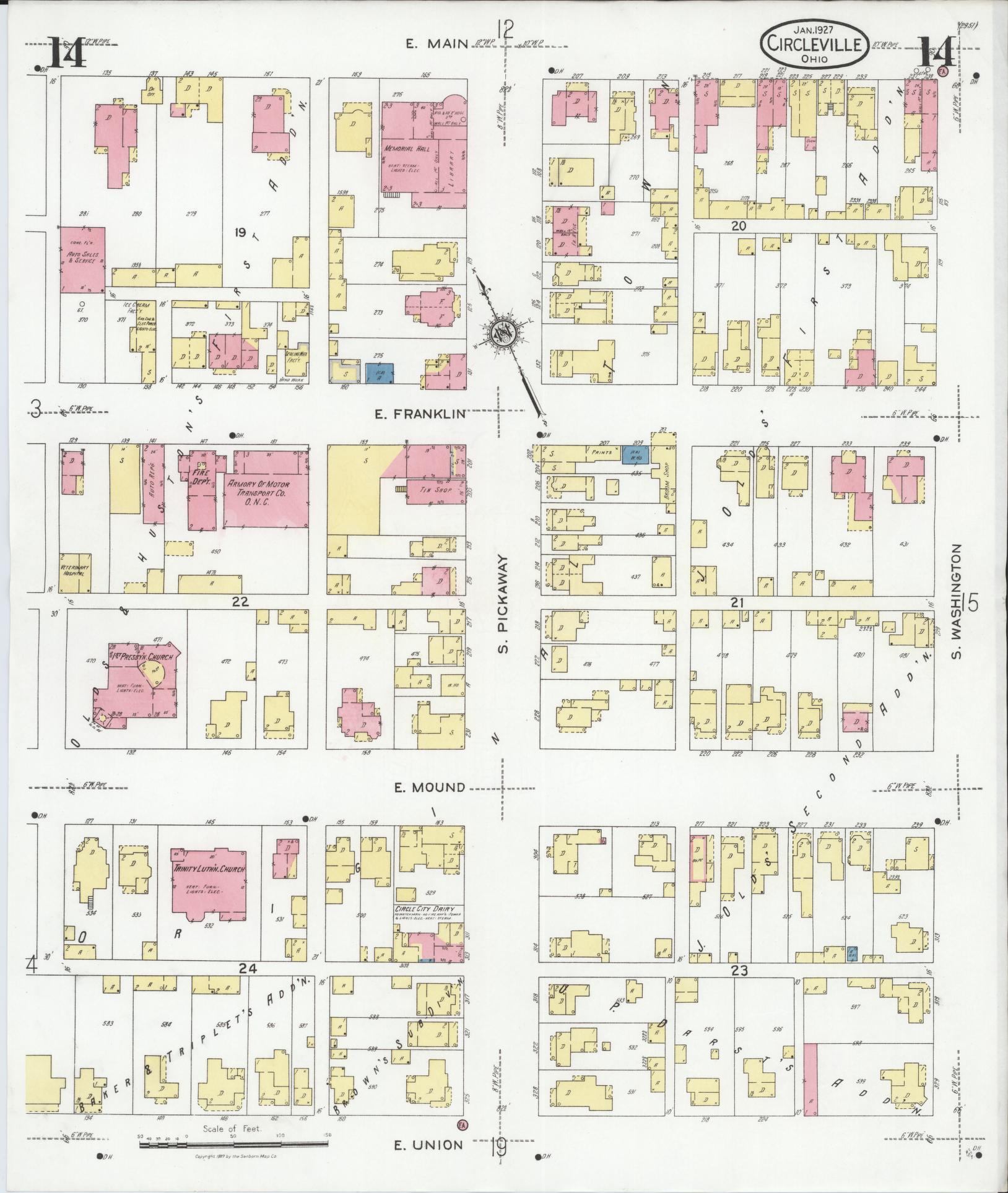 Sanborn Fire Insurance Map from Circleville, Pickaway County, Ohio (1927), Sheet #0014 - Historic Sanborn Fire Insurance Map Print, vintage old map wall art, antique decor, genealogy gift, Ohio Ohio map